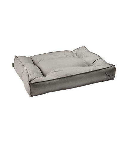 Hunter Lancaster grey dog bed in 100x70 cm with plush fabric and raised edges for comfort and support.