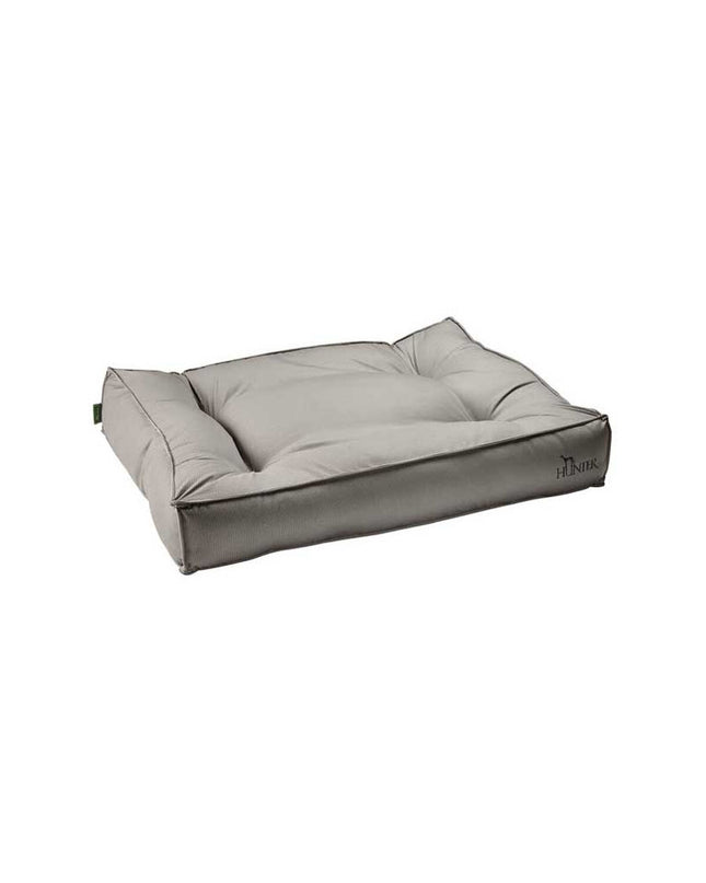 Hunter Lancaster grey dog bed in 100x70 cm with plush fabric and raised edges for comfort and support.
