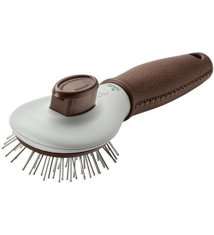 Hunter Ontwar Haarborstel for dogs, self-cleaning dog grooming brush with ergonomic handle, designed for easy detangling.