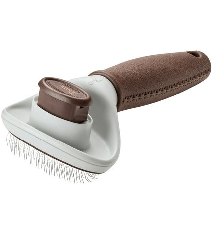 Hunter Zelfreinigend Rugkammen borstel for dogs, showing the self-cleaning dog grooming brush with ergonomic handle.