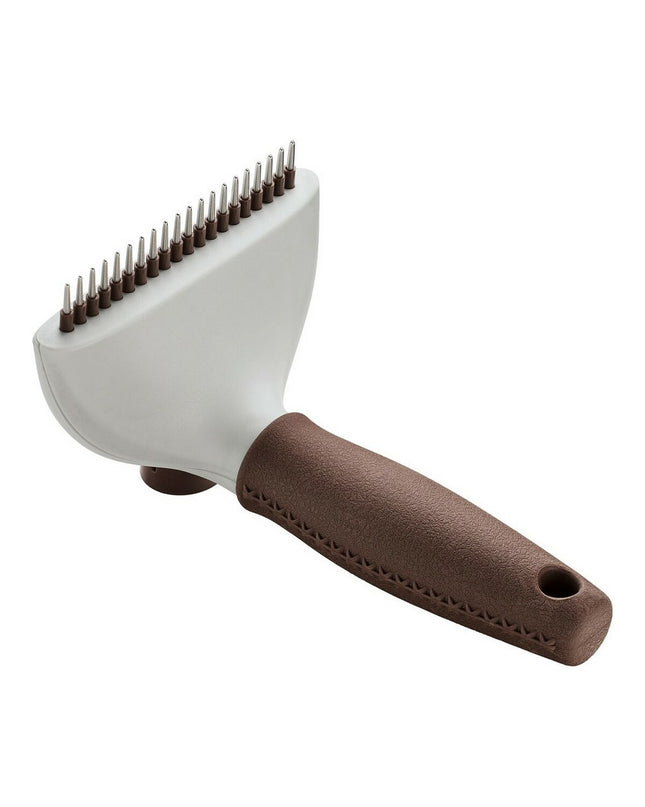 Hunter self-cleaning dog hairbrush with stainless steel bristles, designed for grooming and removing loose hair from dogs.