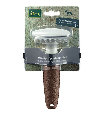 Hunter Dematteerkam for dogs, grooming brush with metal teeth, designed for removing mats and tangles from canine fur.