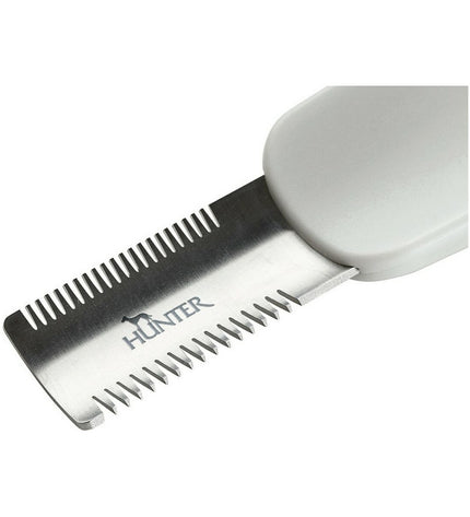 Hunter Dematteerkam for dogs with double-sided metal teeth, designed for grooming and detangling dog fur.