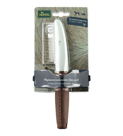 Hunter Bruin plastic dog grooming comb with 11 teeth, rotating design, ideal for dog hair grooming and styling.