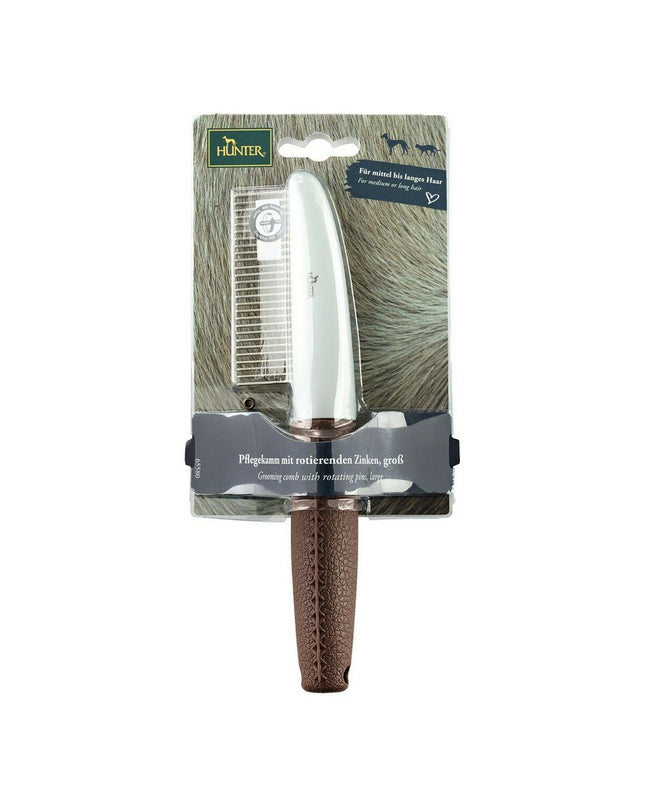 Hunter Bruin plastic dog grooming comb with 11 teeth, rotating design, ideal for dog hair grooming and styling.