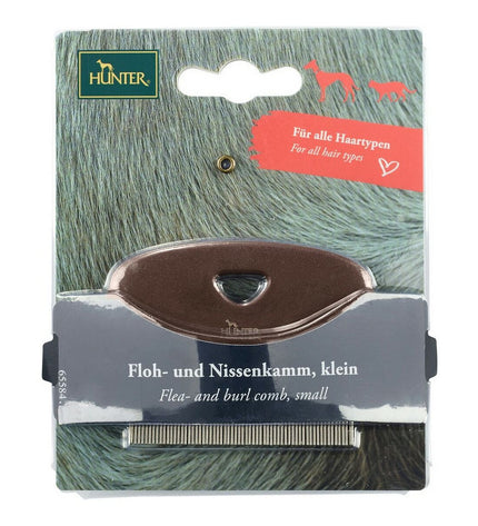 Hunter Dematteerkam for dogs, a grooming tool with metal teeth designed to detangle and smooth dog coats.