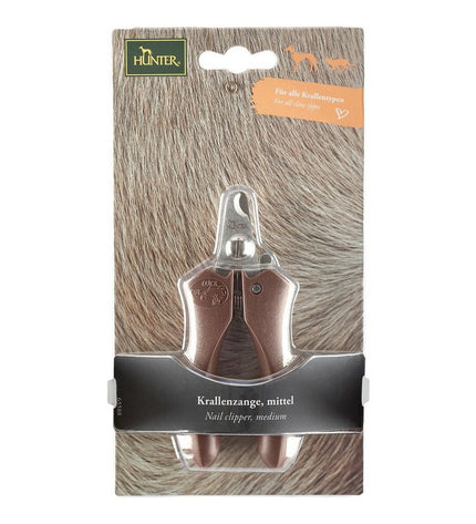 Hunter Nagelknipper M for dogs, showing ergonomic handle and stainless steel blades, ideal for trimming canine nails.