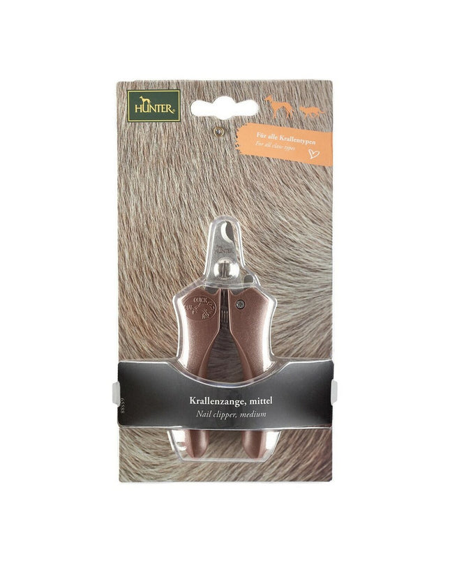 Hunter Nagelknipper M for dogs, showing ergonomic handle and stainless steel blades, ideal for trimming canine nails.
