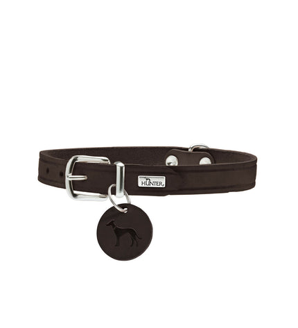 Hunter Aalborg chocolate dog collar for small dogs, XS/S size, 28-33 cm, made for comfortable and stylish pet wear.