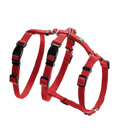 Red Hunter dog harness for medium-sized dogs, adjustable 48-70 cm neck, 36-51 cm chest, suitable for various breeds.