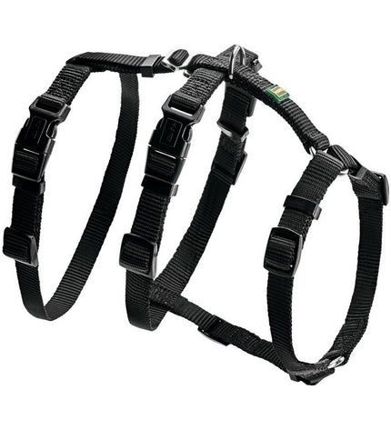 Black Hunter dog harness for small/medium dogs, adjustable from 48 to 70 cm, made of durable material.