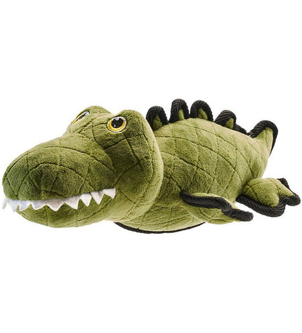 Hunter Tough green polyester crocodile dog toy, 38 cm long, with textured crocodile design and durable material for dogs.