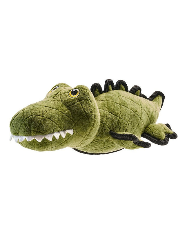 Hunter Tough green polyester crocodile dog toy, 38 cm long, with textured crocodile design and durable material for dogs.