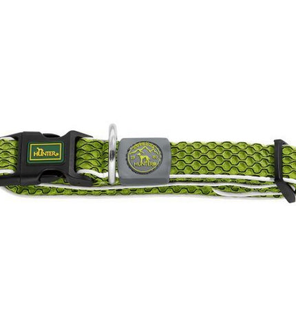 Hunter Vario Plus dog collar in lime green, adjustable size 40-60 cm, made for dogs, featuring durable woven fabric and metal buckle.