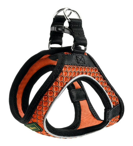 Hunter Hilo-Comfort orange dog harness for small breeds, adjustable XS size, durable nylon with padded comfort for pets.