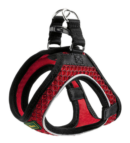 Hunter Hilo Comfort dog harness in bright orange, size medium, with adjustable straps and sturdy D-rings for secure leash attachment.