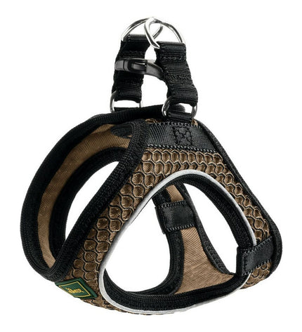 Hunter Hilo-Comfort brown dog harness for small dogs, adjustable size XS (35-37 cm) with padded straps and secure buckle.