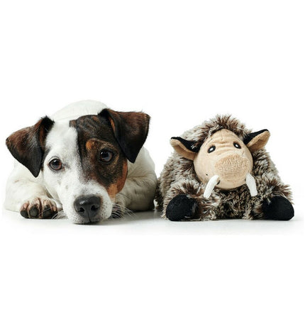 Hunter Faro brown and gray polyester dog plush toy shaped like a pig, soft and cuddly for dogs.