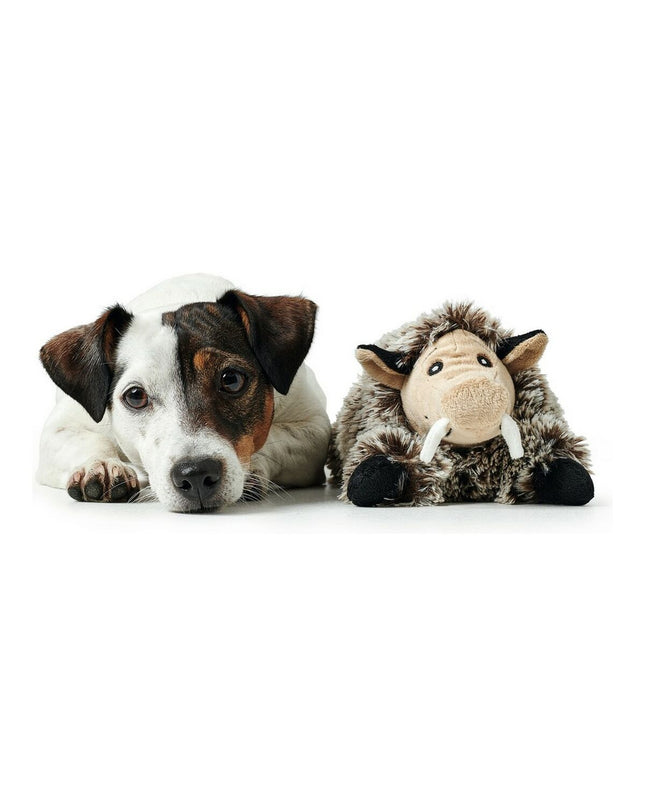 Hunter Faro brown and gray polyester dog plush toy shaped like a pig, soft and cuddly for dogs.