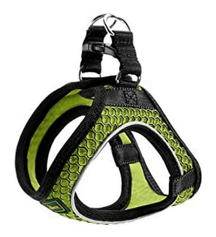 Hunter Hilo-Comfort lime dog harness for medium/large dogs, adjustable with padded straps and metal buckles.