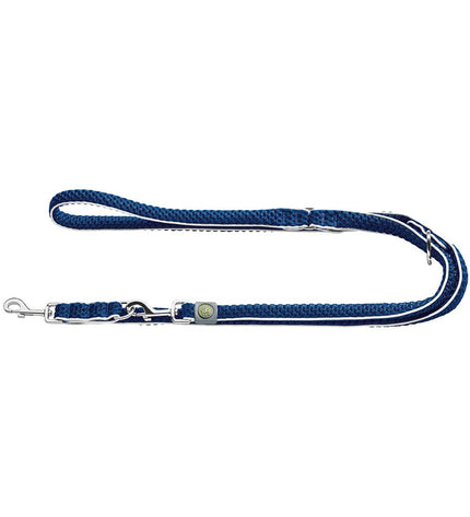 Blue Hunter HILO dog leash, 200 cm long, made of durable material, shown laid out with metal clip for secure attachment.