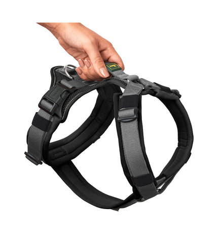 Hunter Maldon Up black dog harness for medium-sized dogs, adjustable 46-82 cm, made of durable material.