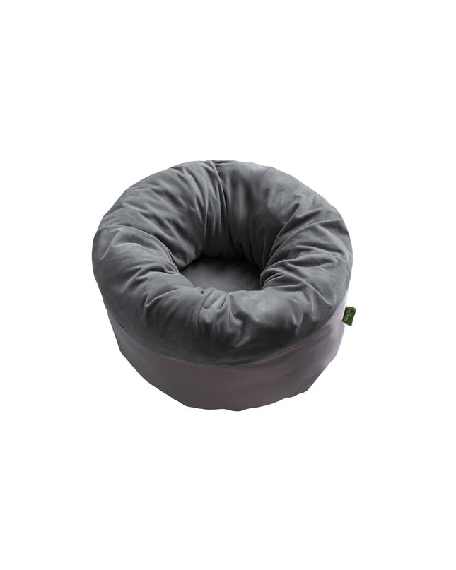 Gray Hunter Miranda dog bed in 50x50 cm with soft fabric and cushioned sides, designed for comfort and support.