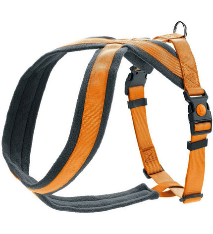 Hunter London Comfort orange dog harness for medium-sized dogs, adjustable collar with padded straps, fits 57-70 cm necks.