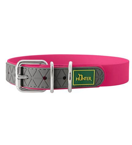 Hunter Convenience dog collar in fuchsia, adjustable for medium-sized dogs, made from durable materials, shown on a dog.
