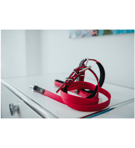 Hunter Convenience dog leash in pink, 2 x 120 cm, showing the soft nylon material and metal clasp for secure attachment.
