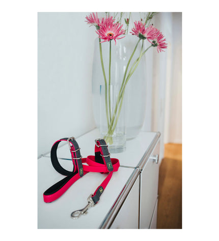 Pink Hunter convenience dog leash, 2 x 120 cm, showing the soft, durable nylon material and metal clip for secure attachment.