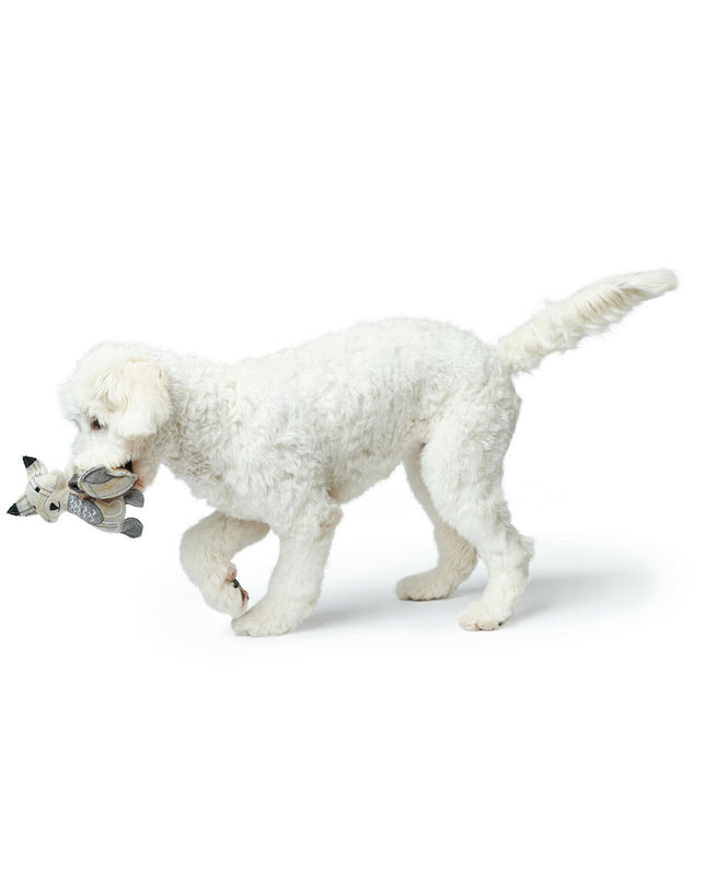 Hunter beige dog plush toy made from 100% recycled fox material, soft and durable for pets.