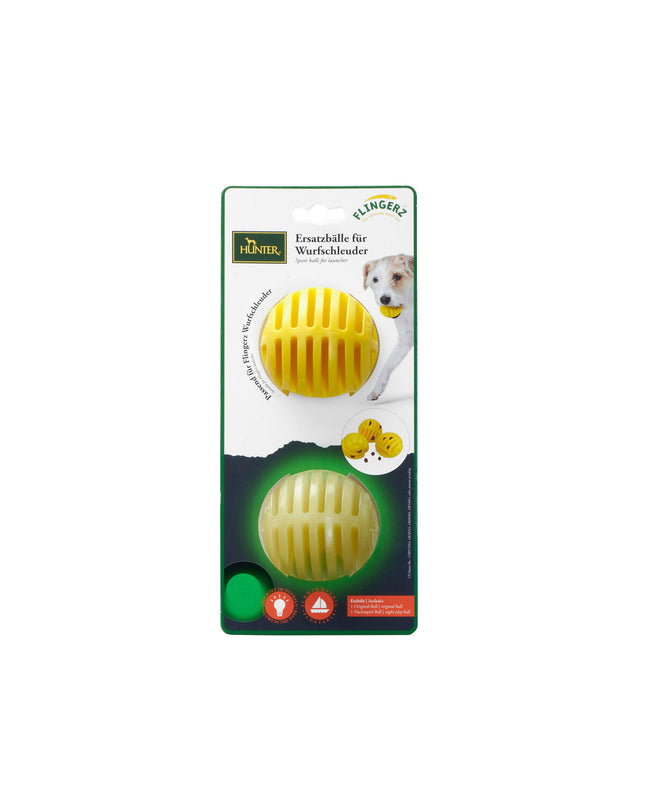 Yellow Hunter rubber dog toy featuring a durable, textured design for dogs to chew and play with.