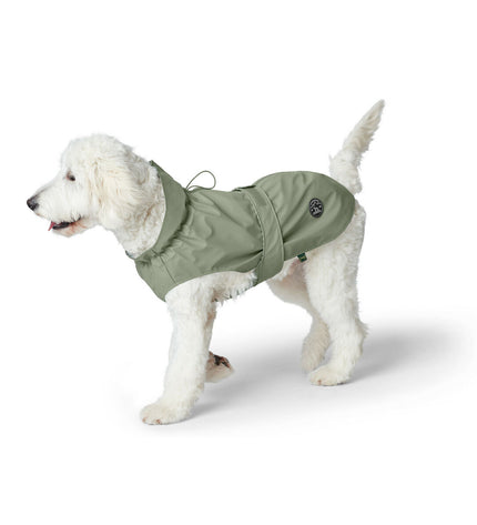 Hunter Milford green dog jacket for small dogs, 30 cm, showing the waterproof exterior and adjustable straps.