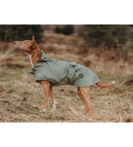 Hunter Milford Groen dog coat for small dogs, 45 cm, with waterproof fabric and adjustable straps for a comfortable fit.