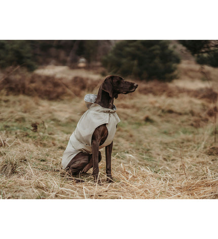 Beige Hunter Milford dog jacket for 40 cm dogs, featuring a snug fit and durable material for outdoor protection.