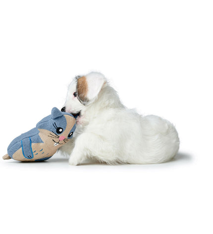 Hunter blauwe hondenspeelgoed knuffel voor honden, gemaakt van 100% gerecycled materiaal, hamstervorm, dierproducten