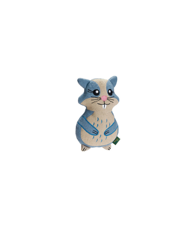 Hunter blue dog cuddly toy made from 100% recycled materials, designed for dogs and hamster play, with a soft, plush appearance.