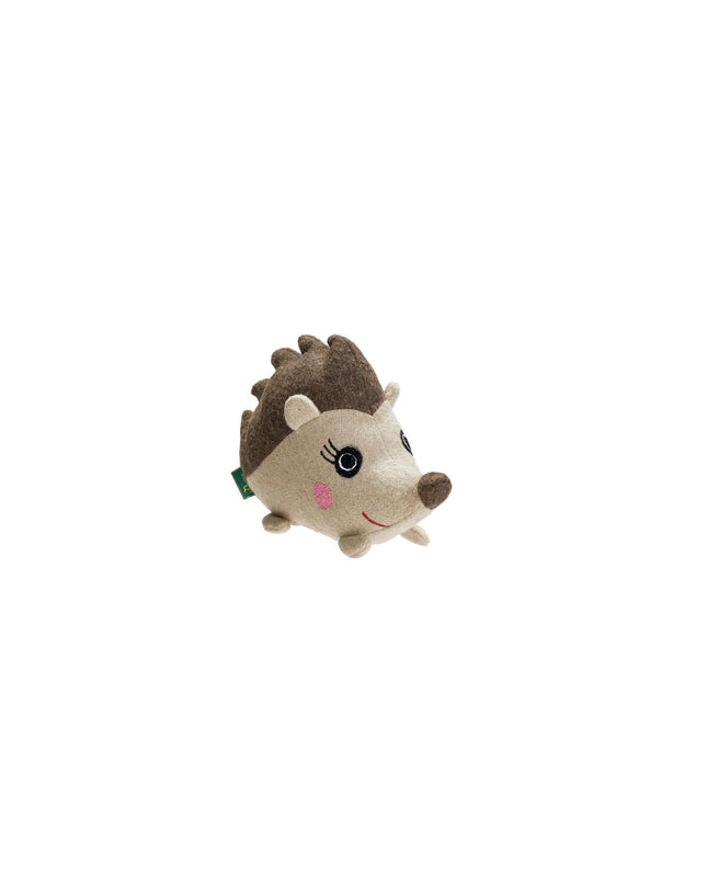 Hunter dog plush toy in brown, made from 100% recycled materials, designed as a hedgehog for dogs to play with.