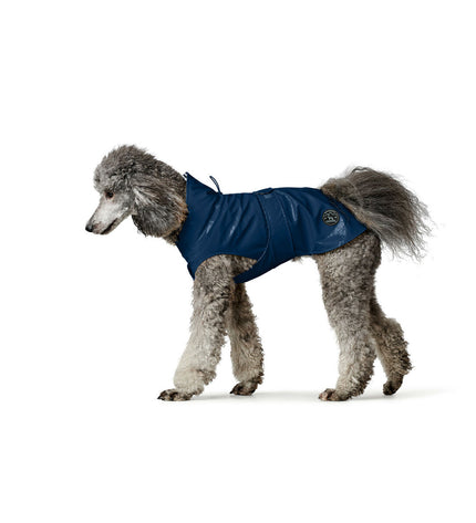Hunter Milford blue dog coat for small dogs, 25 cm, featuring durable fabric and adjustable straps for a comfortable fit.