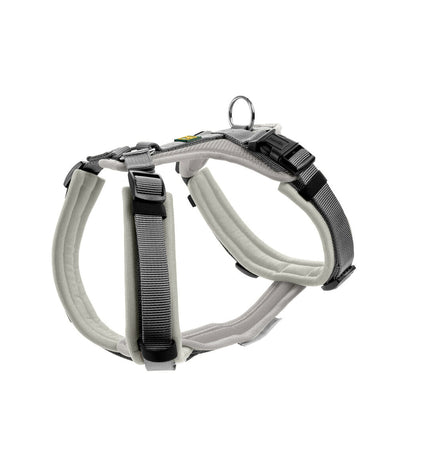 Hunter Maldon Up grey dog harness for small/medium dogs, adjustable 46-82 cm, in durable fabric with padded straps.