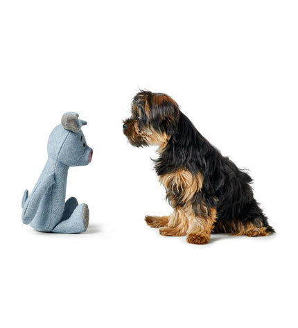 Hunter blue marl plush dog toy made of recycled polyester fiber with pig design, suitable for dogs and pet play.