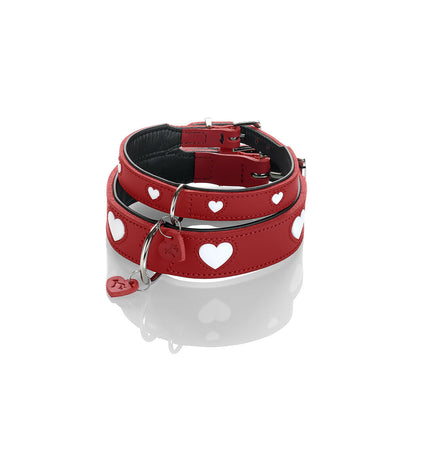 Hunter Love dog collar in red and white, S/M size, 35-40 cm, durable nylon with stylish design for dogs.