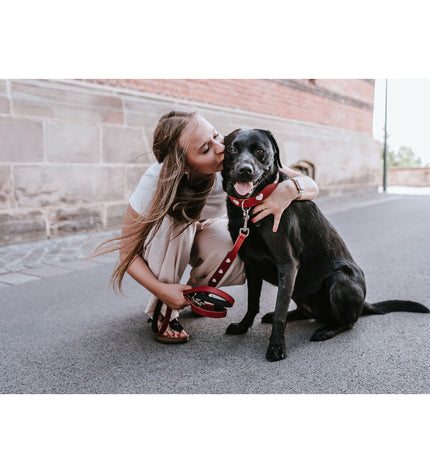 Adjustable Hunter Rood dog leash in red, 2 meters long, with padded handle and metal clasp for secure walking.