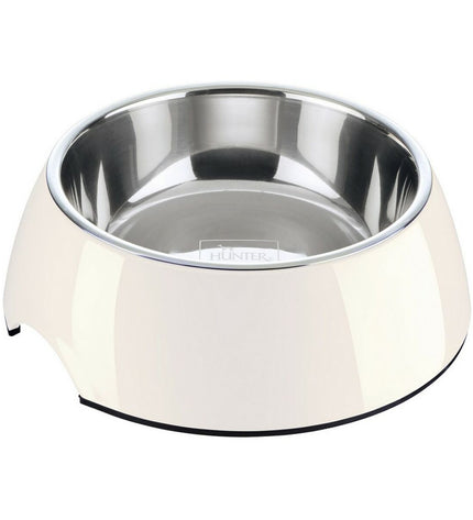 Hunter Melamine stainless steel dog feeding bowl in white, 160 ml capacity, with a 14.5 cm square size.