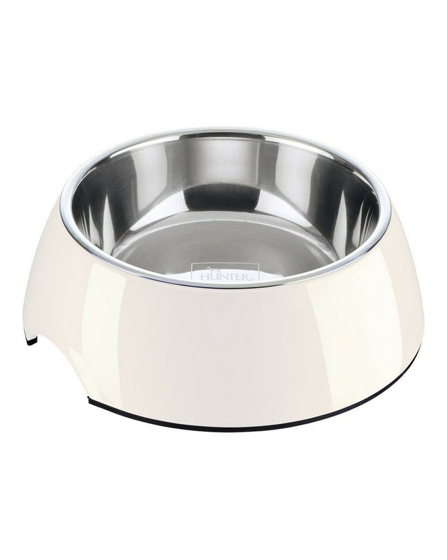 Hunter Melamine stainless steel dog feeding bowl in white, 160 ml capacity, with a 14.5 cm square size.