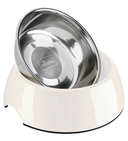 Hunter melamine dog bowl in white with 350ml capacity, made of rustproof stainless steel, measuring 18.5x18.5x9.5 cm.