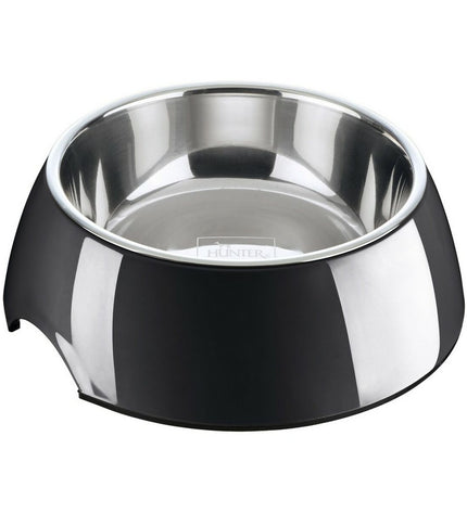 Hunter Melamine dog bowl in black, 160 ml, made of stainless steel, with a 14.5 x 14.5 x 7 cm size and durable design.