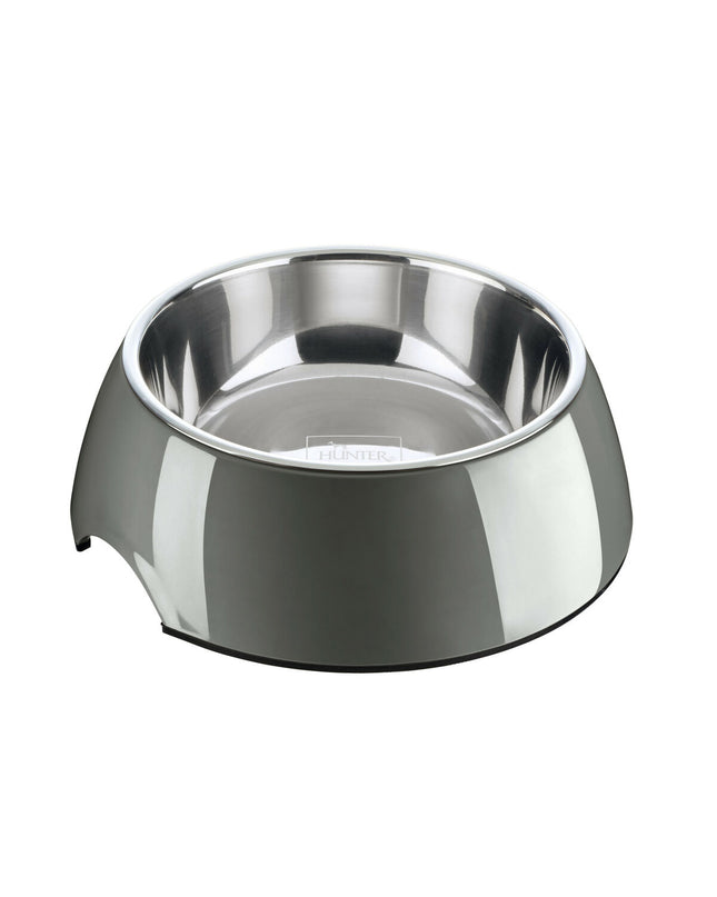 Gray Hunter dog food bowl in 700 ml melamine with a wide base and shallow design for easy feeding.