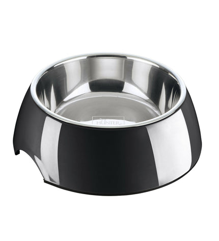 Hunter black stainless steel dog food bowl with 1.4L capacity, suitable for feeding dogs.